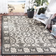 SAFAVIEH Courtyard Charlotte Bordered Indoor/Outdoor Area Rug, Black/Sand, 5'3" x 7'7"
