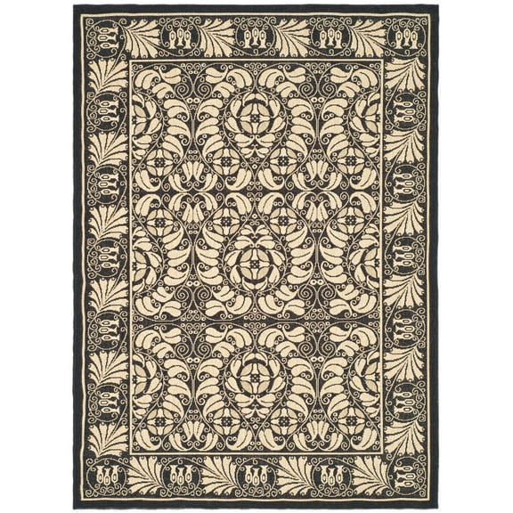 SAFAVIEH Courtyard Charlotte Bordered Indoor/Outdoor Area Rug, Black/Sand, 5'3" x 7'7"