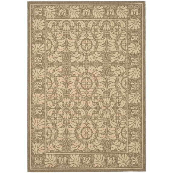 SAFAVIEH Courtyard Charlotte Bordered Indoor/Outdoor Area Rug, Coffee/Sand, 6'7" x 9'6"