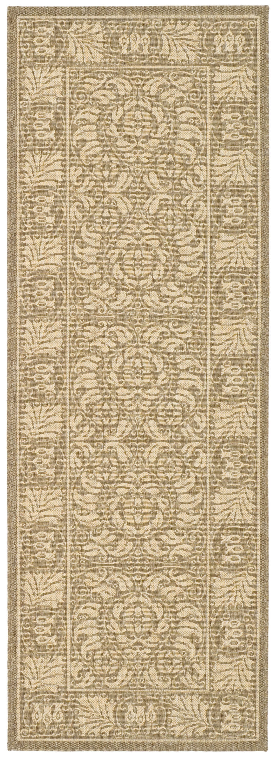 SAFAVIEH Courtyard Charlotte Bordered Indoor/Outdoor Runner Rug, Coffee/Sand, 2'3" x 6'7"