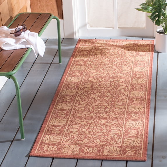 SAFAVIEH Courtyard Charlotte Bordered Indoor/Outdoor Runner Rug, Rust/Sand, 2'7" x 8'2"