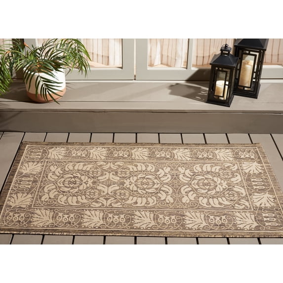 SAFAVIEH Courtyard Charlotte Floral Indoor/Outdoor Area Rug, 4' x 5'7", Coffee/Sand