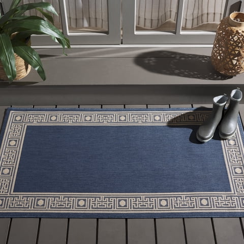 SAFAVIEH Courtyard Chase Oriental Indoor/Outdoor Area Rug, Blue/Beige, 2'7" x 5'