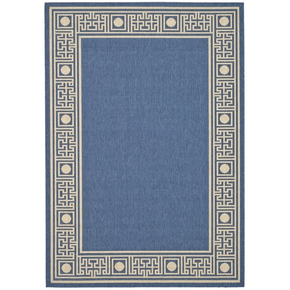 SAFAVIEH Courtyard Chase Oriental Indoor/Outdoor Area Rug, Blue/Beige, 6'7" x 9'6"