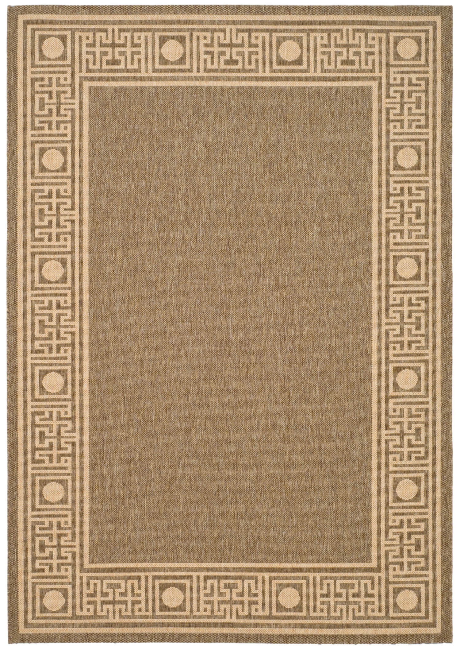 SAFAVIEH Courtyard Chase Oriental Indoor/Outdoor Area Rug, Dark Beige/Beige, 6'7" x 9'6"