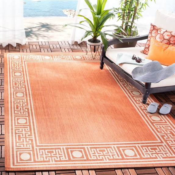 SAFAVIEH Courtyard Chase Oriental Indoor/Outdoor Area Rug, Rust/Sand, 5'3" x 7'7"