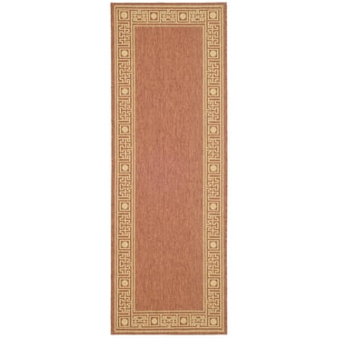 SAFAVIEH Courtyard Chase Oriental Indoor/Outdoor Runner Rug, Rust/Sand, 2'7" x 8'2"