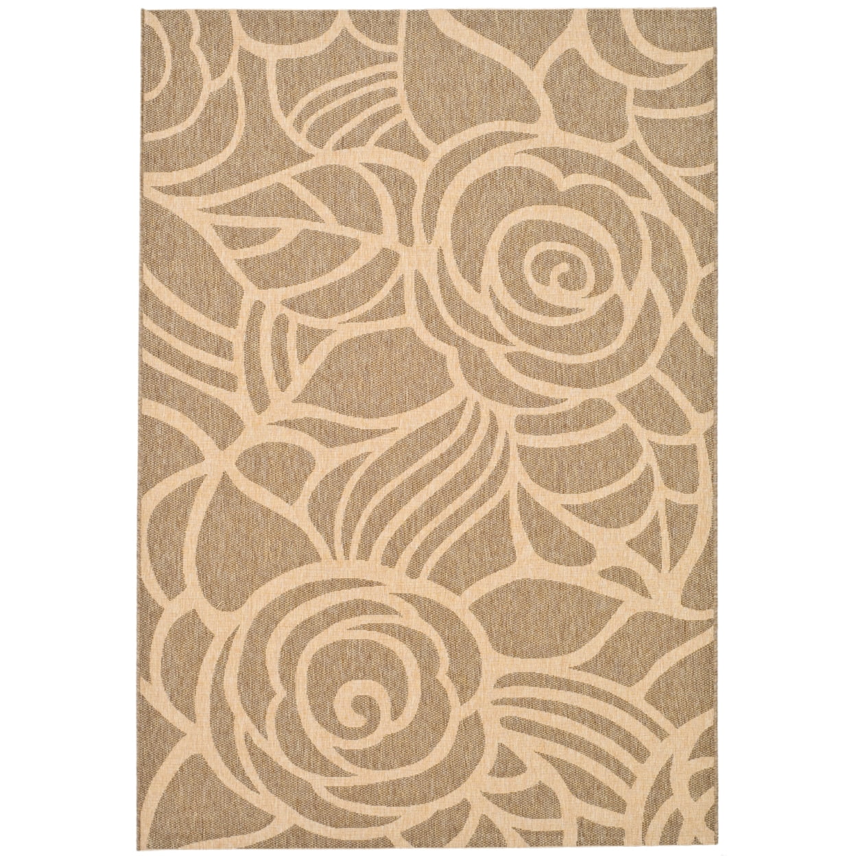 Coffee and Sand Floral Low Pile Indoor/Outdoor Area Rug