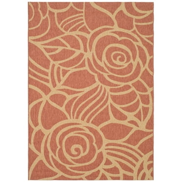 SAFAVIEH Courtyard Chester Floral Indoor/Outdoor Area Rug, 5'3" x 7'7", Rust/Sand