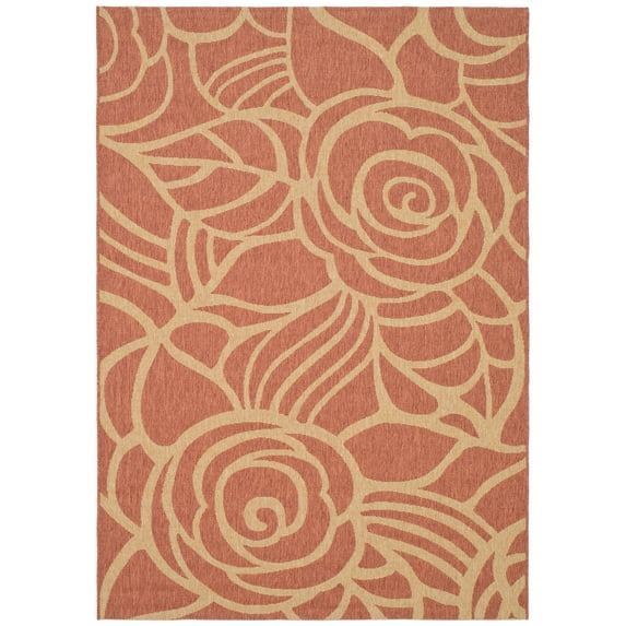 SAFAVIEH Courtyard Chester Floral Indoor/Outdoor Area Rug, 5'3" x 7'7", Rust/Sand