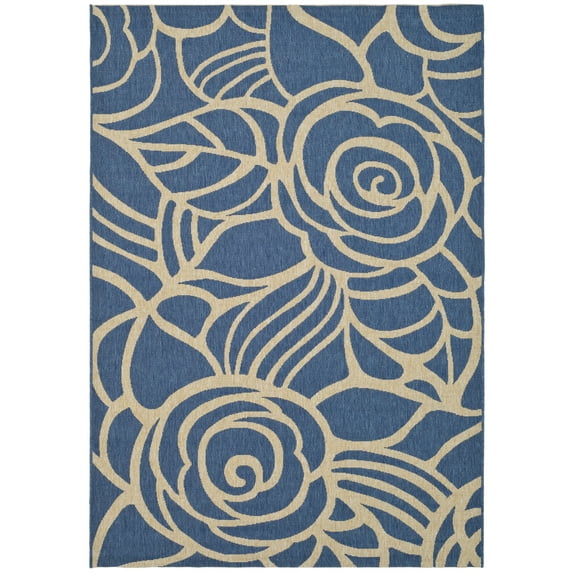 SAFAVIEH Courtyard Chester Floral Indoor/Outdoor Area Rug, 6'7" x 9'6", Blue/Beige