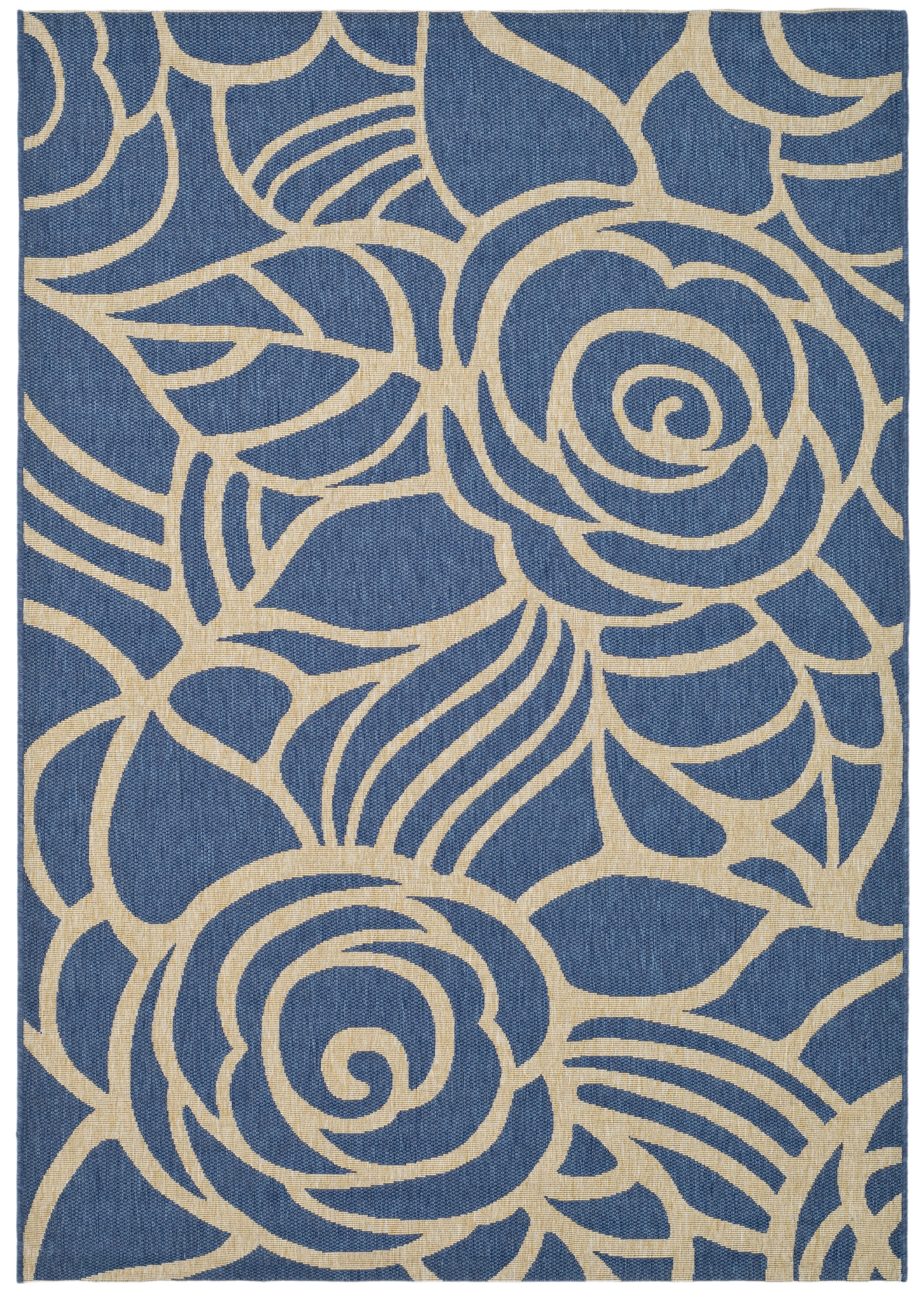 Reversible Blue/Beige Synthetic 9' x 12' Easy-Care Area Rug