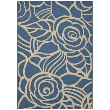 SAFAVIEH Courtyard Chester Floral Indoor/Outdoor Area Rug, Blue/Beige, 8' x 11'