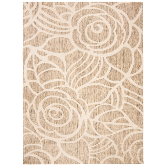 SAFAVIEH Courtyard Chester Floral Indoor/Outdoor Area Rug, Coffee/Sand, 9' x 12'