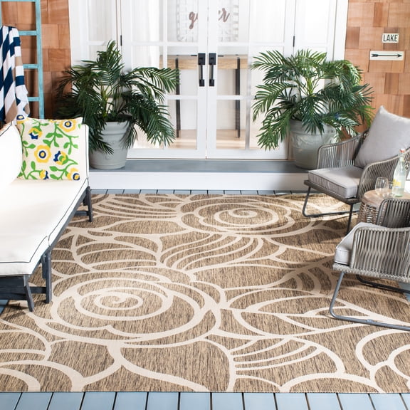 SAFAVIEH Courtyard Chester Floral Indoor/Outdoor Area Rug, Coffee/Sand, 9' x 12'
