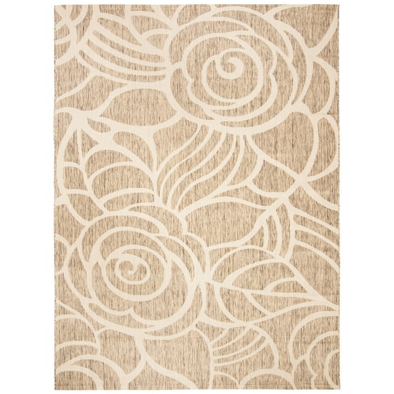 SAFAVIEH Courtyard Chester Floral Indoor/Outdoor Area Rug, Coffee/Sand, 9' x 12'