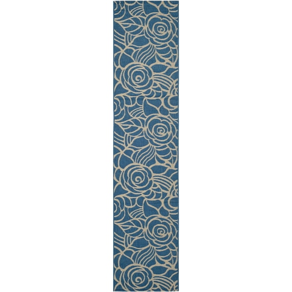 SAFAVIEH Courtyard Chester Floral Indoor/Outdoor Runner Rug, 2'3" x 6'7", Blue/Beige
