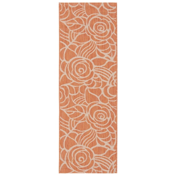 SAFAVIEH Courtyard Chester Floral Indoor/Outdoor Runner Rug, 2'3" x 6'7", Rust/Sand
