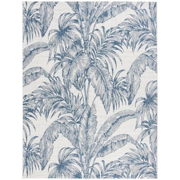SAFAVIEH Courtyard Chloe Botanical Indoor/Outdoor Area Rug, Ivory/Navy, 9' x 12'