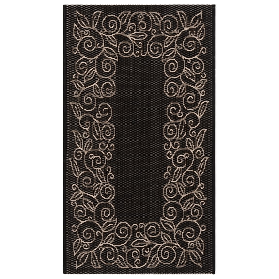SAFAVIEH Courtyard Chole Bordered Indoor/Outdoor Area Rug, Black/Beige, 2' x 3'7"