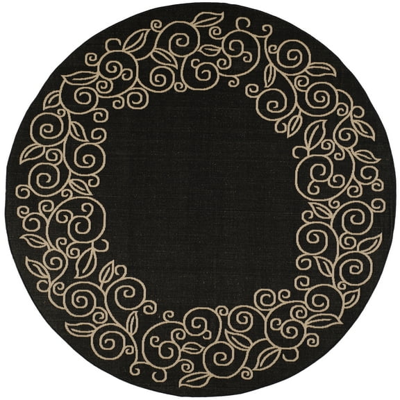 SAFAVIEH Courtyard Chole Bordered Indoor/Outdoor Area Rug, Black/Beige, 6'7" x 6'7" Round