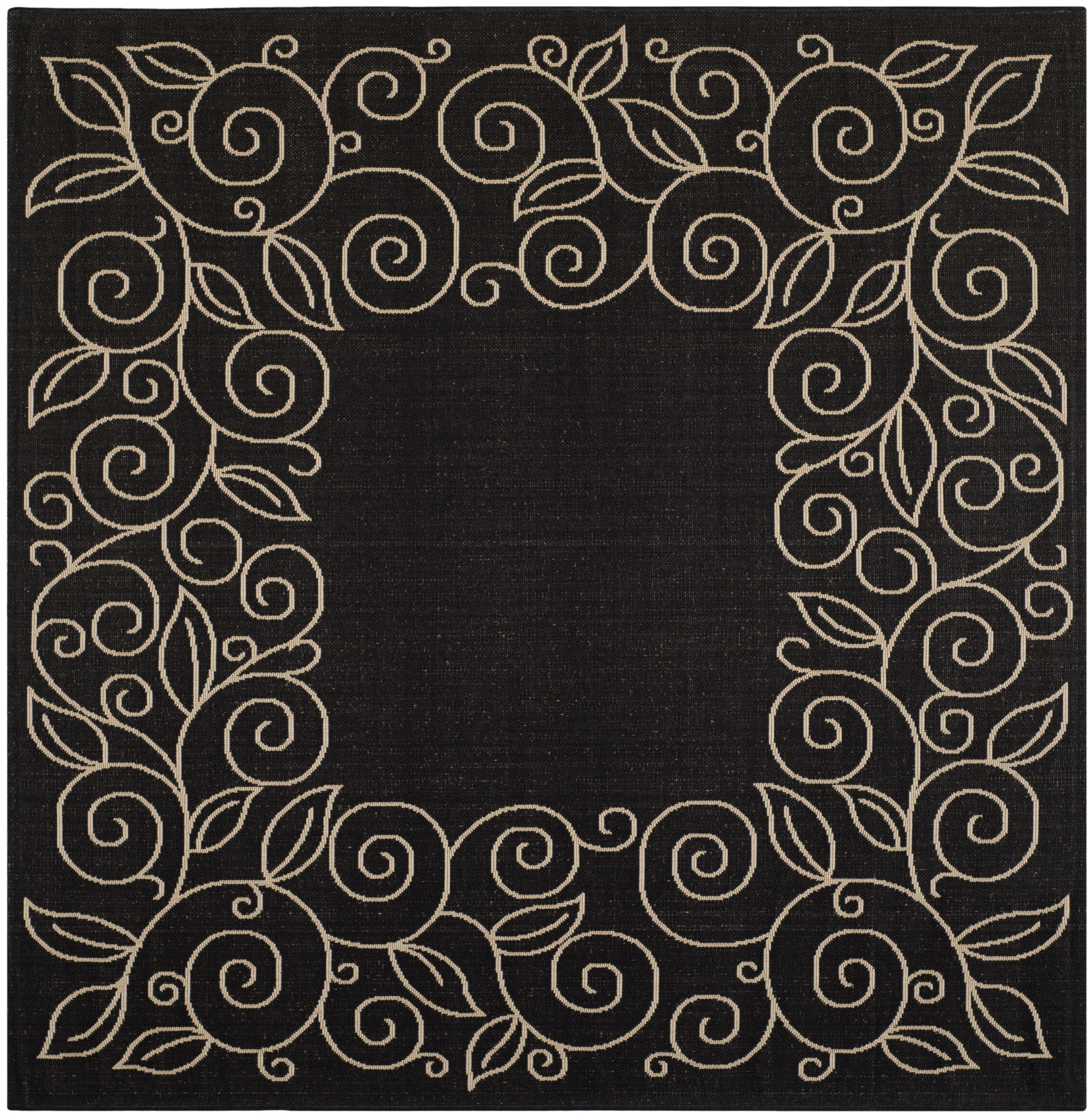 SAFAVIEH Courtyard Chole Bordered Indoor/Outdoor Area Rug, Black/Beige, 6'7" x 6'7" Square