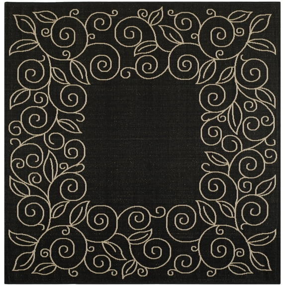 SAFAVIEH Courtyard Chole Bordered Indoor/Outdoor Area Rug, Black/Beige, 6'7" x 6'7" Square
