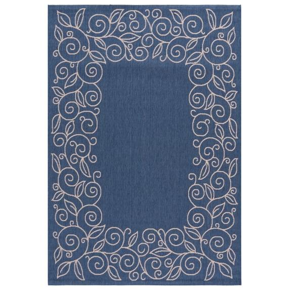 SAFAVIEH Courtyard Chole Bordered Indoor/Outdoor Area Rug, Blue/Beige, 5'3" x 7'7"