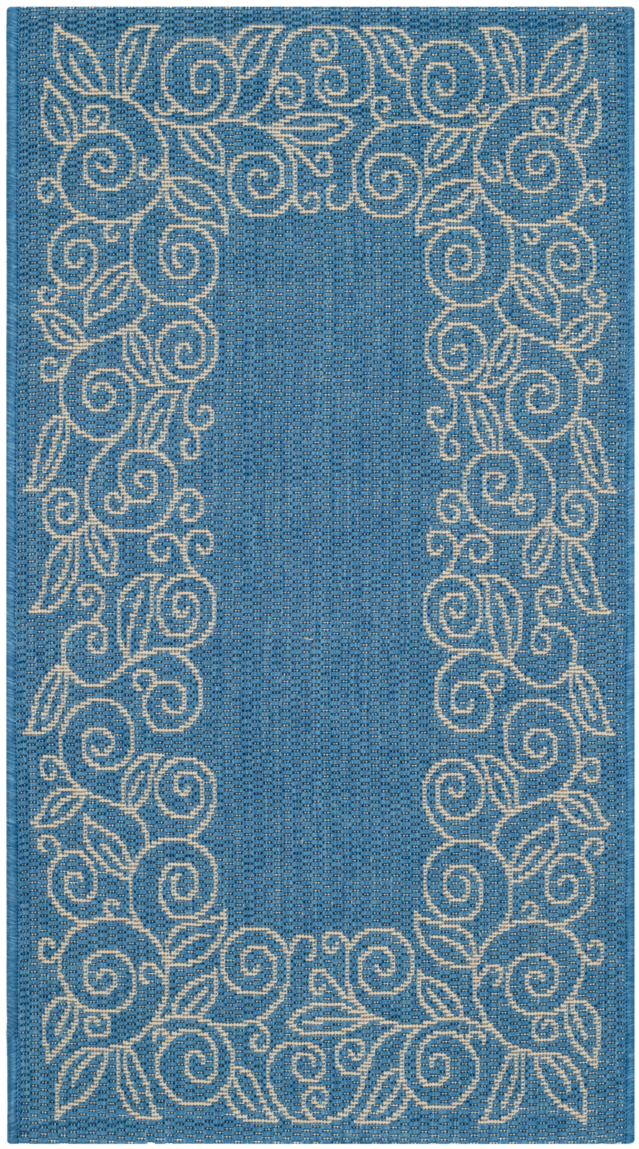 Elegant Blue & Beige Synthetic Indoor/Outdoor Rectangular Rug