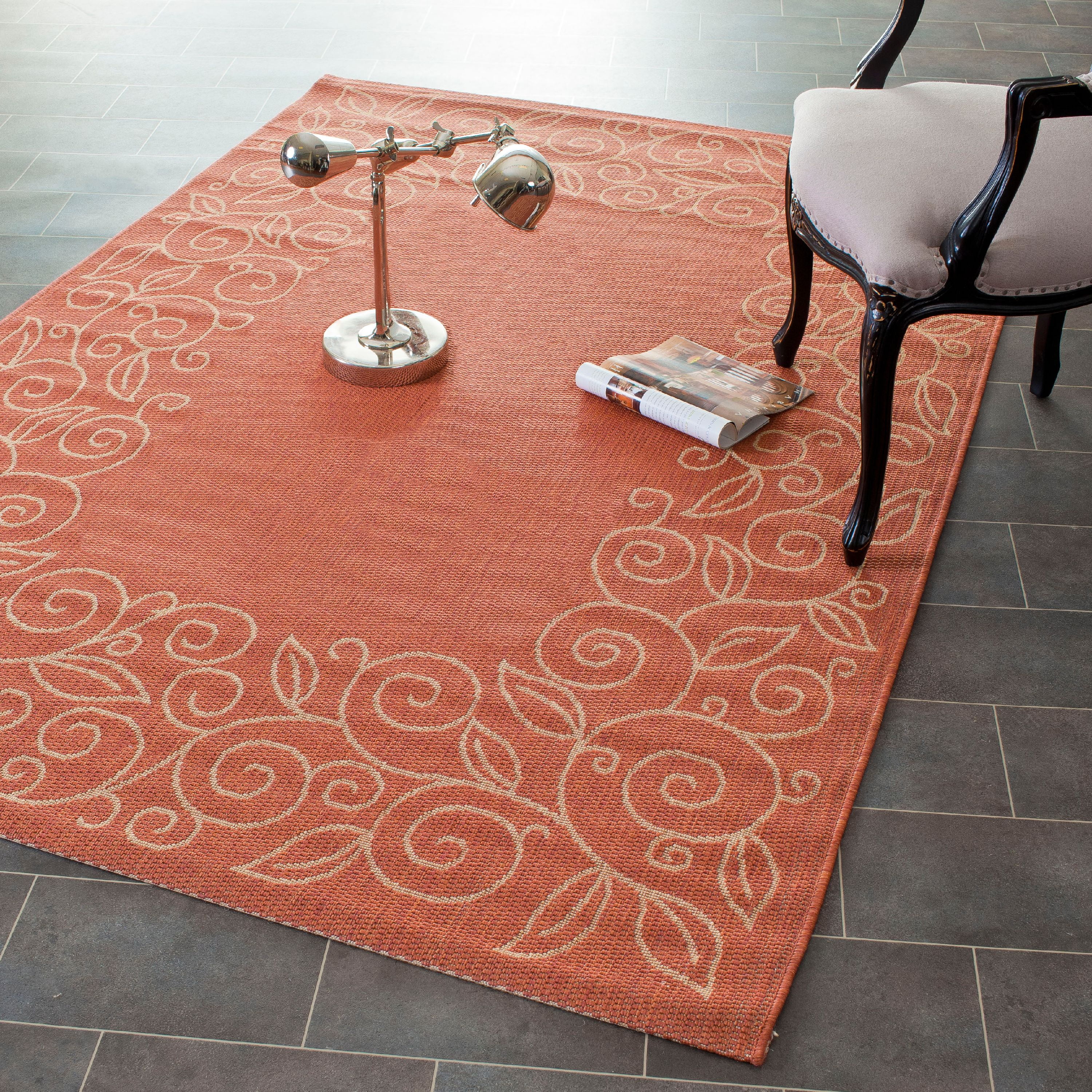 Terracotta and Beige 5' x 7' Easy-Care Synthetic Area Rug