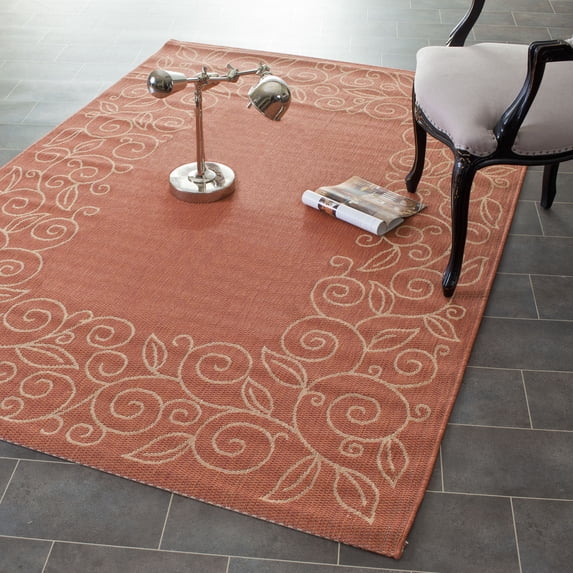 SAFAVIEH Courtyard Chole Floral Bordered Indoor/Outdoor Area Rug, 5'3" x 7'7", Terracotta/Beige