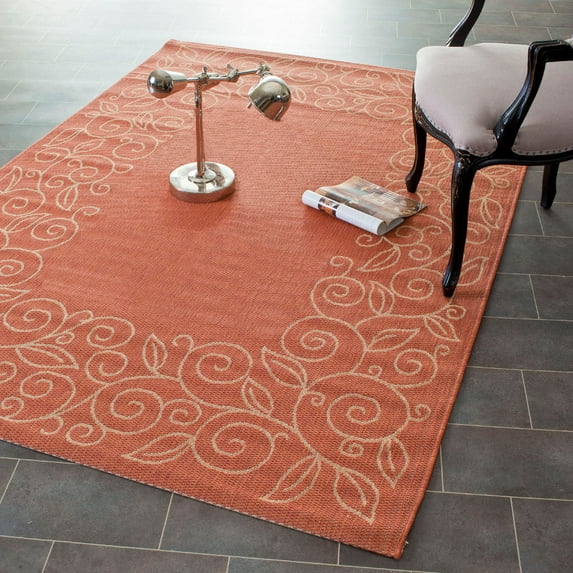 SAFAVIEH Courtyard Chole Floral Bordered Indoor/Outdoor Area Rug, 8' x 11', Terracotta/Beige