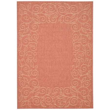 SAFAVIEH Courtyard Chole Floral Bordered Indoor/Outdoor Area Rug, 8' x 11', Terracotta/Beige