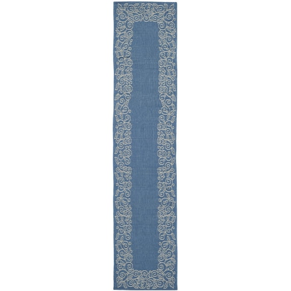 SAFAVIEH Courtyard Chole Floral Bordered Indoor/Outdoor Runner Rug, 2'4" x 12', Blue/Beige