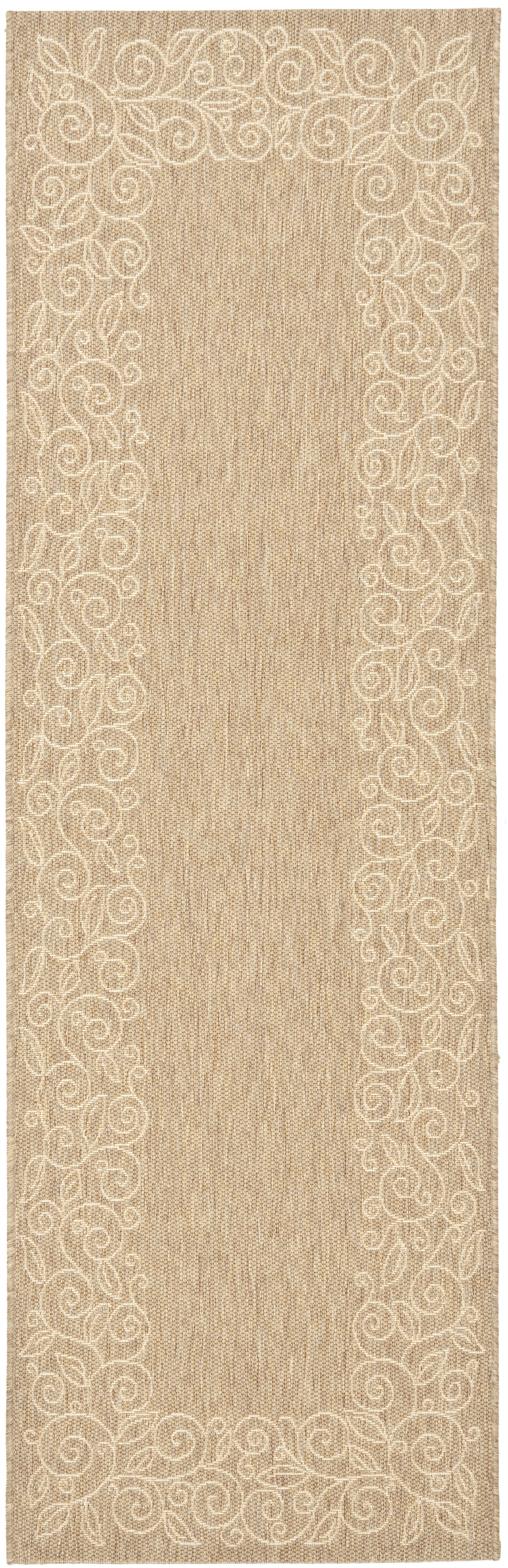 SAFAVIEH Courtyard Chole Floral Bordered Indoor/Outdoor Runner Rug, 2'7" x 8'2", Dark Beige/Beige