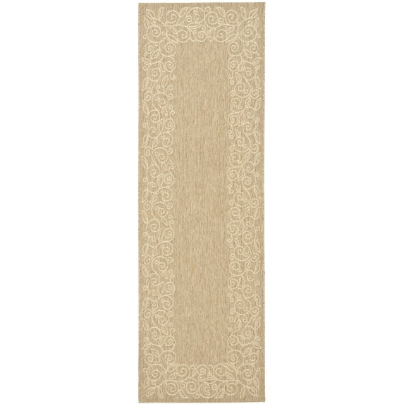 SAFAVIEH Courtyard Chole Floral Bordered Indoor/Outdoor Runner Rug, 2'7" x 8'2", Dark Beige/Beige