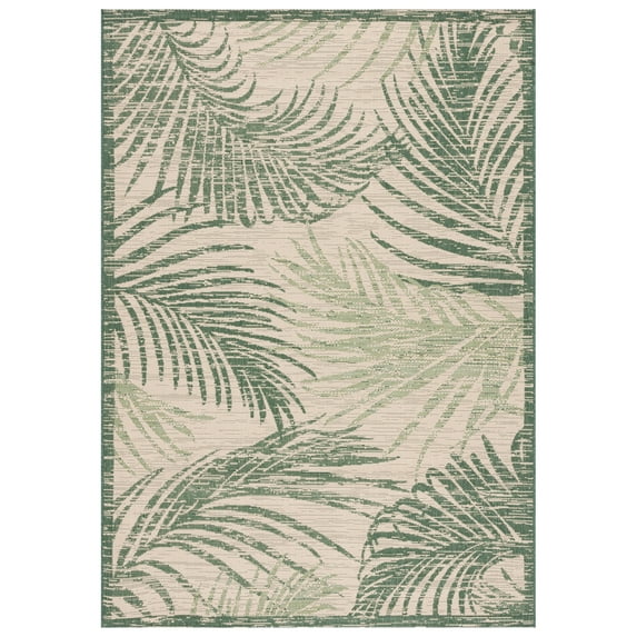 SAFAVIEH Courtyard Christabella Botanical Indoor/Outdoor Area Rug, Beige/Green, 5'3" x 7'7"