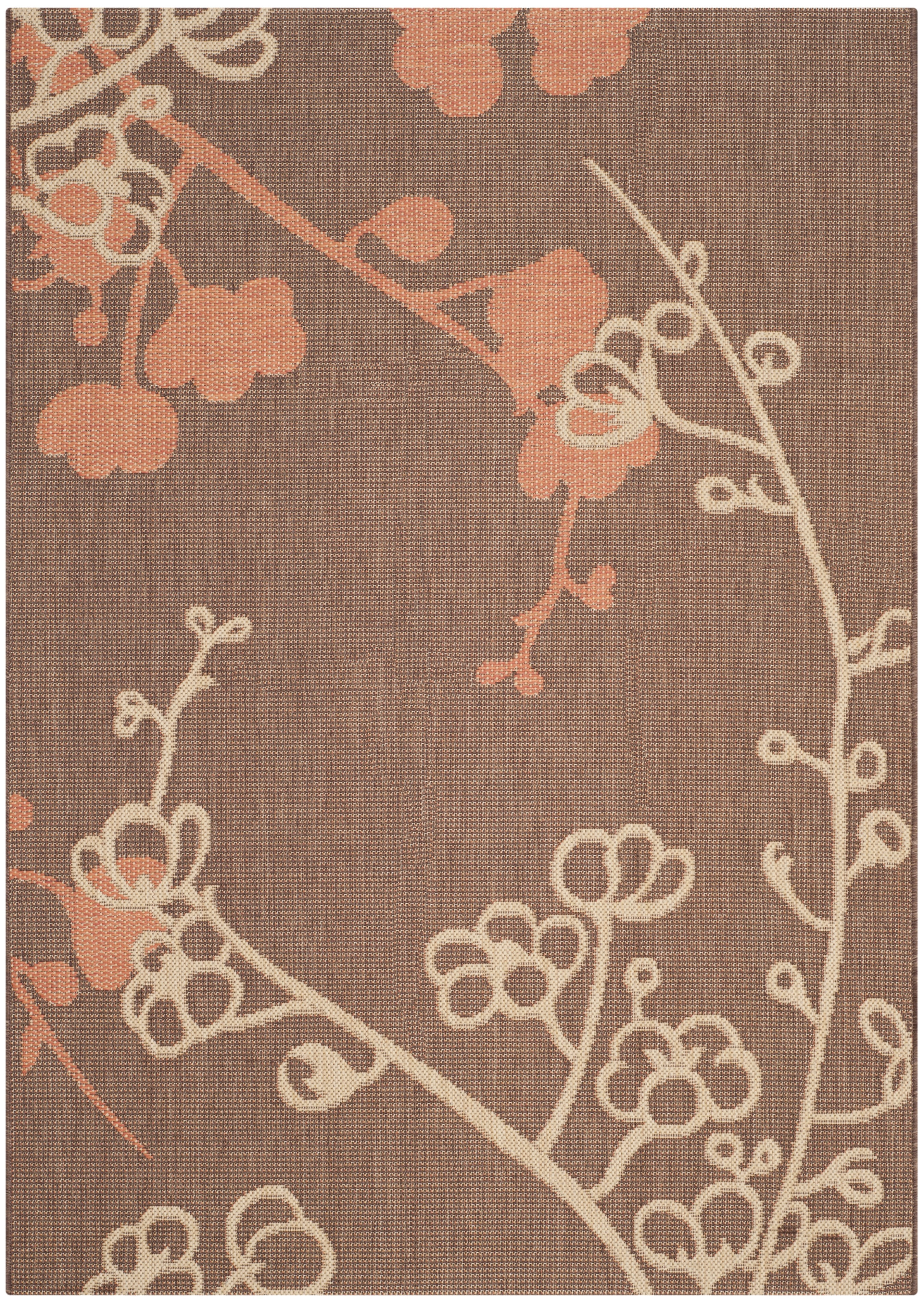 SAFAVIEH Courtyard Christian Floral Indoor/Outdoor Area Rug, 4' x 5'7", Natural Brown/Terracotta
