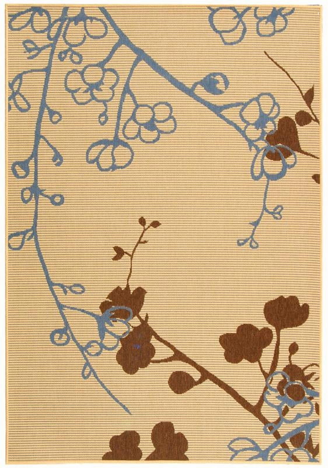 SAFAVIEH Courtyard Christian Floral Indoor/Outdoor Area Rug, 6'7" x 9'6", Natural Brown/Blue