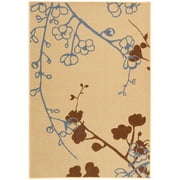 SAFAVIEH Courtyard Christian Floral Indoor/Outdoor Area Rug, Natural Brown/Blue, 4' x 5'7"