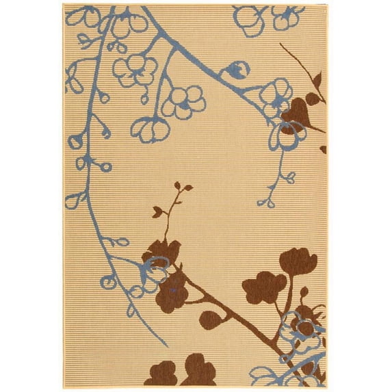 SAFAVIEH Courtyard Christian Floral Indoor/Outdoor Area Rug, Natural Brown/Blue, 4' x 5'7"