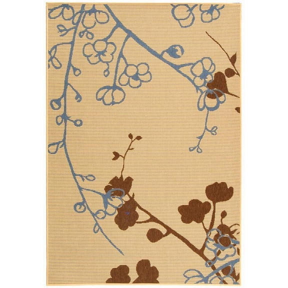 SAFAVIEH Courtyard Christian Floral Indoor/Outdoor Area Rug, Natural Brown/Blue, 4' x 5'7"