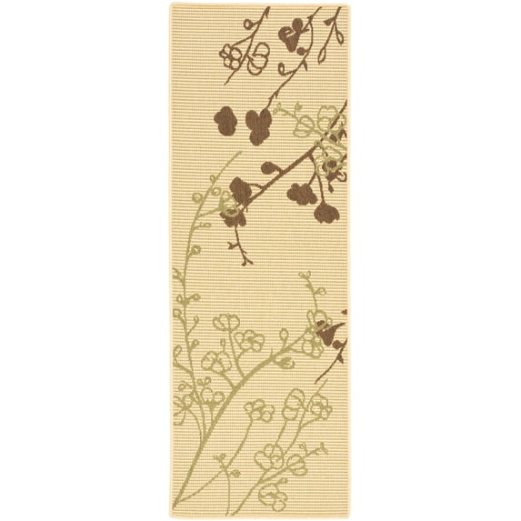 SAFAVIEH Courtyard Christian Floral Indoor/Outdoor Runner Rug, 2'3" x 6'7", Natural/Olive