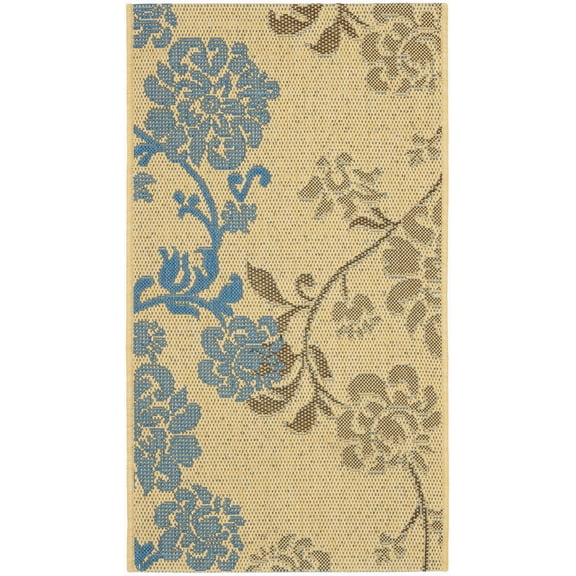 SAFAVIEH Courtyard Cindy Floral Indoor/Outdoor Area Rug, 2'7" x 5', Natural Brown/Blue