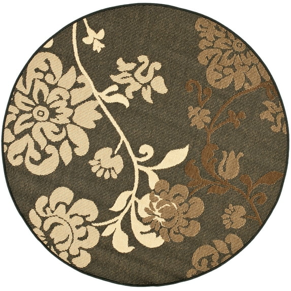 SAFAVIEH Courtyard Cindy Floral Indoor/Outdoor Area Rug, 5'3" x 5'3" Round, Black Natural/Brown