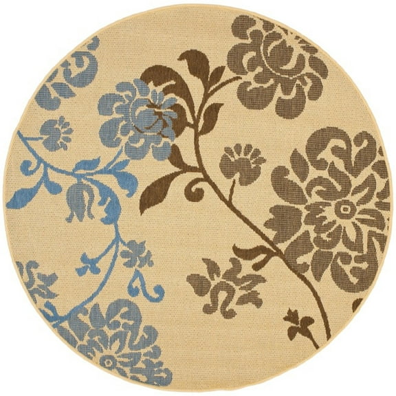 SAFAVIEH Courtyard Cindy Floral Indoor/Outdoor Area Rug, 5'3" x 5'3" Round, Natural Brown/Blue