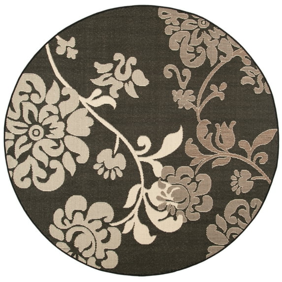 SAFAVIEH Courtyard Cindy Floral Indoor/Outdoor Area Rug, 6'7" x 6'7" Round, Black Natural/Brown