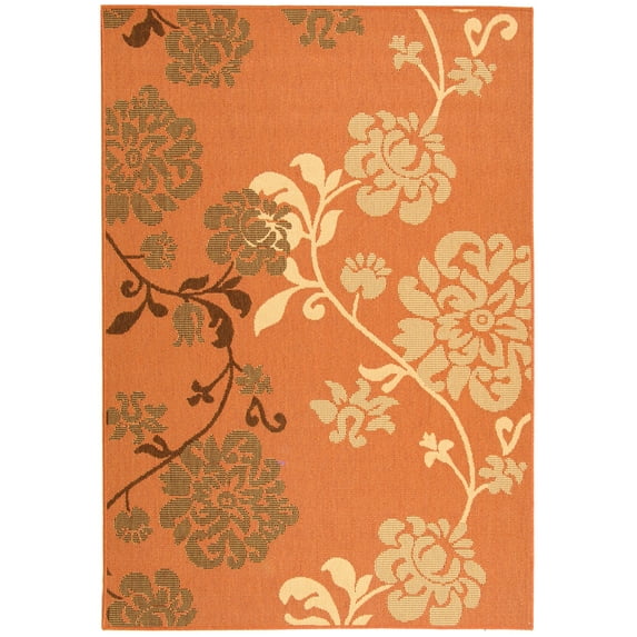 SAFAVIEH Courtyard Cindy Floral Indoor/Outdoor Area Rug, 6'7" x 9'6", Terra Natural/Brown
