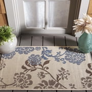 SAFAVIEH Courtyard Cindy Floral Indoor/Outdoor Area Rug, Natural Brown/Blue, 2' x 3'7"