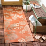 SAFAVIEH Courtyard Cindy Floral Indoor/Outdoor Runner Rug, 2'3" x 6'7", Terra Natural/Brown